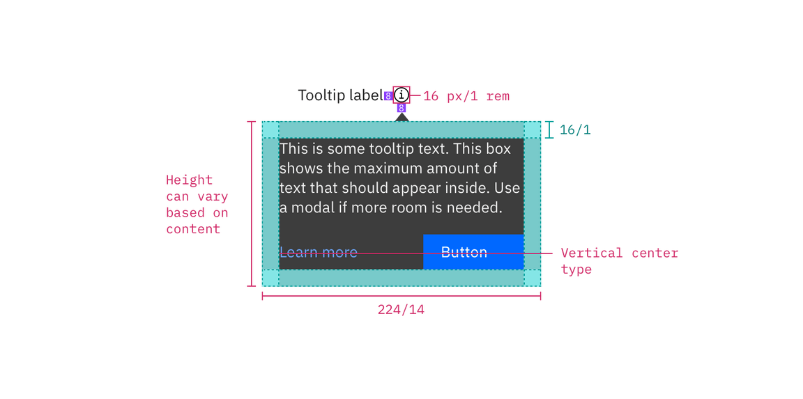 Structure and spacing measurements for an interactive tooltip